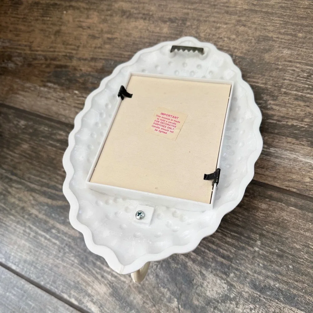 Vintage Cottagecore White Hobnail Wall Sconce Mirror Candle Holder Oval  Grandma